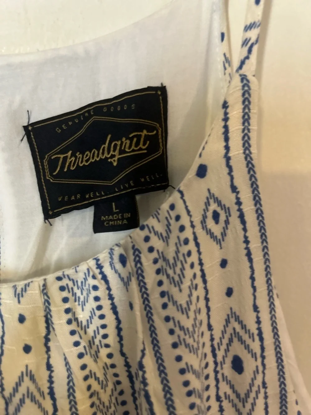 Threadgrit Lynette Blue & White High Neck Southwestern Print Maxi Dress Large